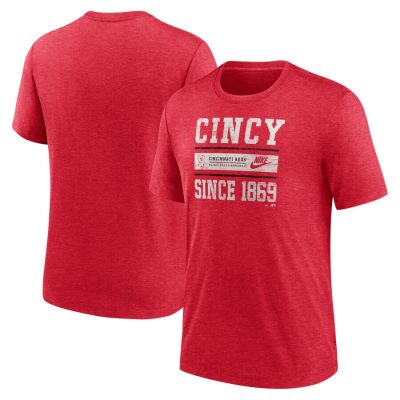 Cincinnati Reds Nike Cooperstown Collection Local Stack Tri-Blend Unisex T-Shirt - Heather Red