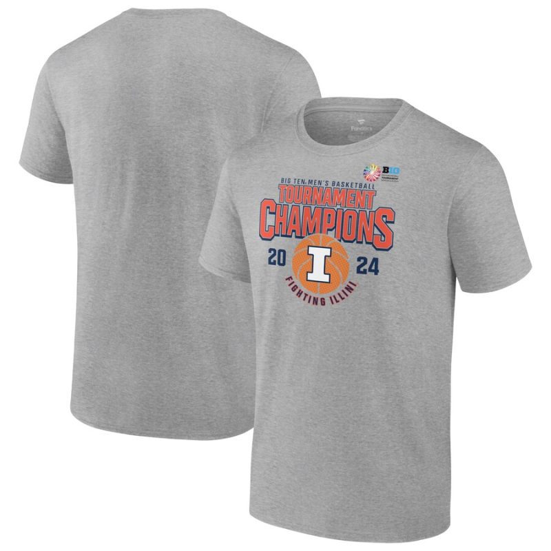 Illinois Fighting Illini 2024 Big Ten Basketball Conference Tournament Champions Unisex T-Shirt- Heather Gray