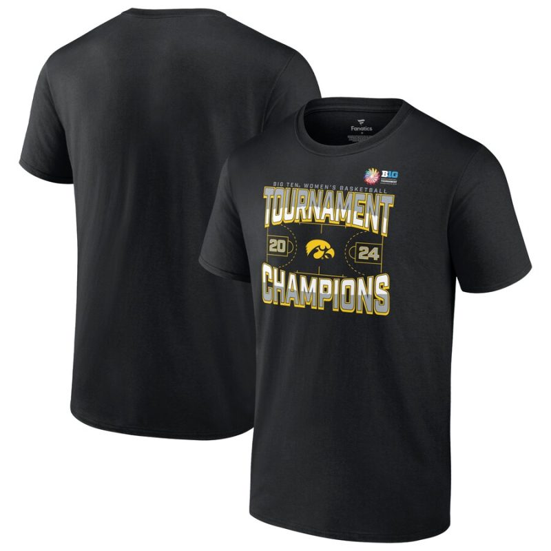 Iowa Hawkeyes 2024 Big Ten Basketball Conference Tournament Champions Three Pointer Unisex T-Shirt- Black