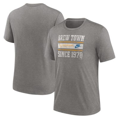 Milwaukee Brewers Nike Cooperstown Collection Local Stack Tri-Blend Unisex T-Shirt - Heather Charcoal