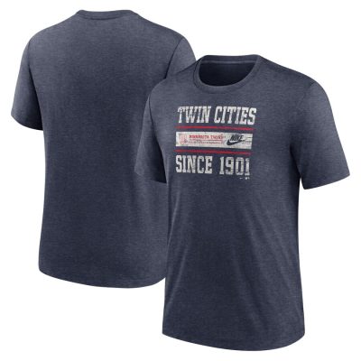 Minnesota Twins Nike Cooperstown Collection Local Stack Tri-Blend Unisex T-Shirt - Heather Navy