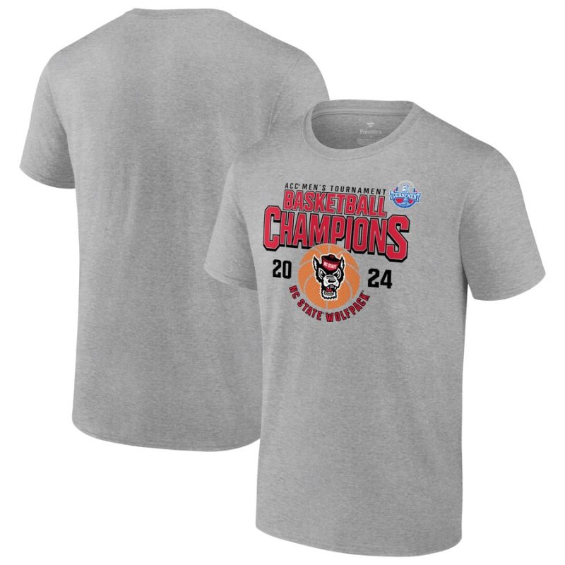 NC State Wolfpack 2024 ACC Basketball Conference Tournament Champions Unisex T-Shirt- Heather Gray