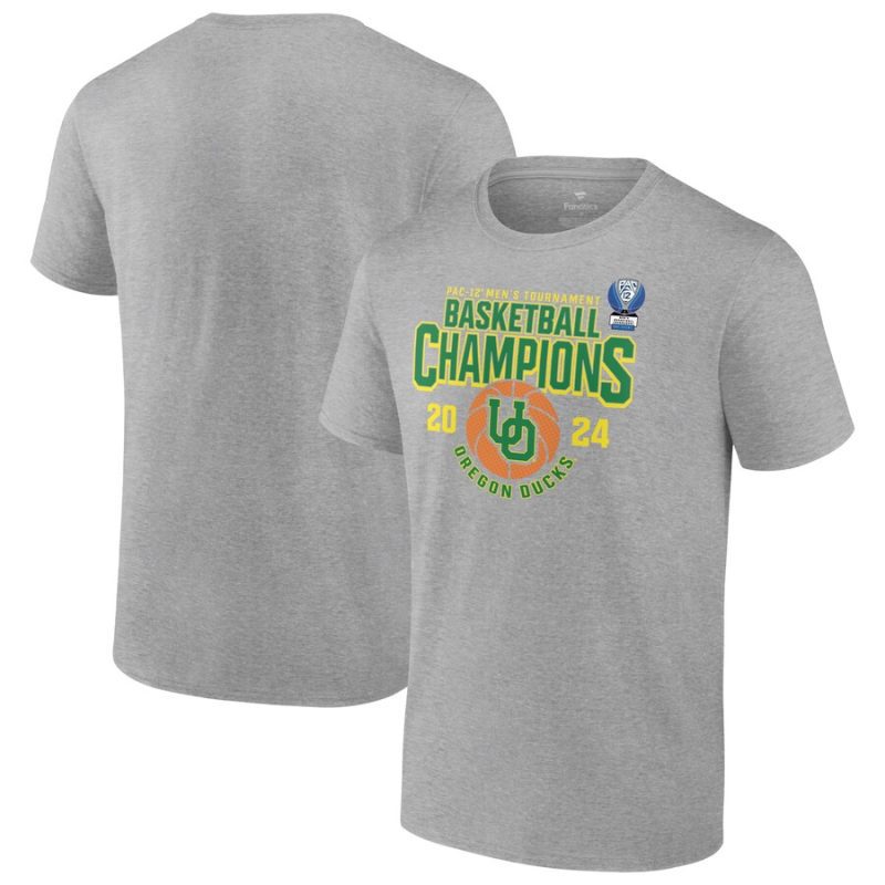 Oregon Ducks 2024 Pac-12 Basketball Conference Tournament Champions Unisex T-Shirt- Heather Gray