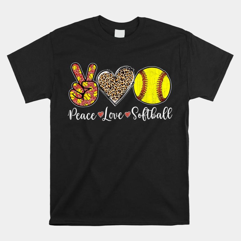 Peace Love Softball Leopard Softball Player Girl Unisex T-Shirt