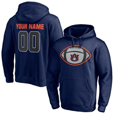 Auburn Tigers Game Ball Football Personalized Name & Number Pullover Hoodie - Navy