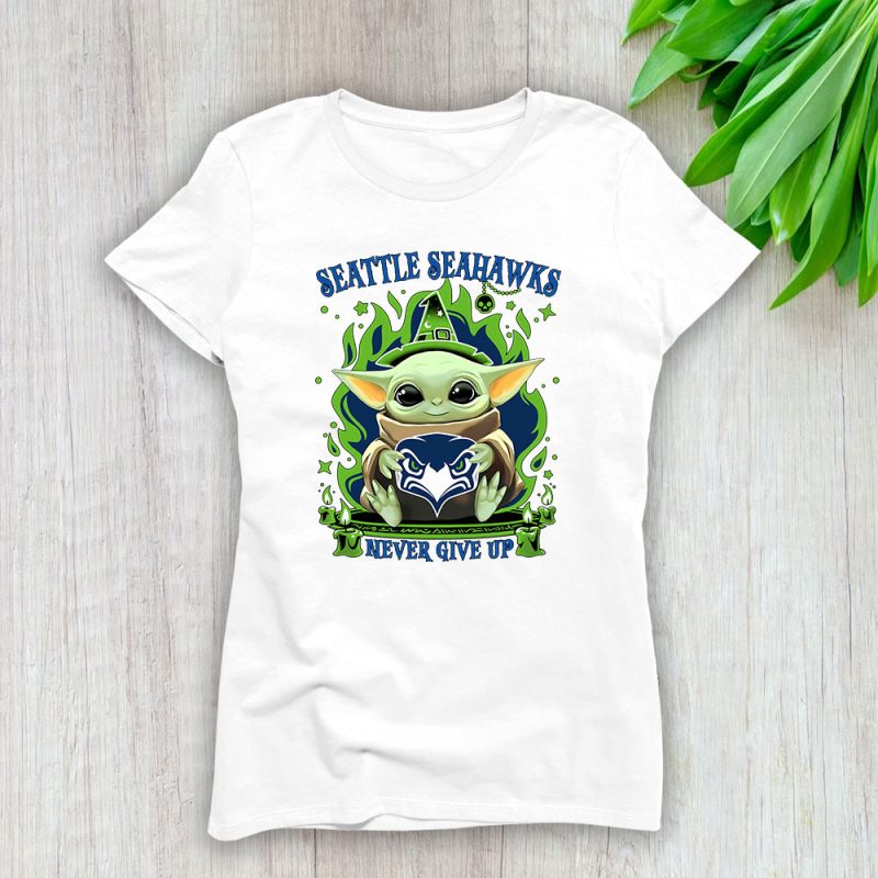 Baby Yoda X The Mandalorian X Seattle Seahawks Team X NFL X American Football Lady T-Shirt Women Tee For Fans TLT3730