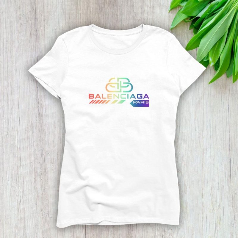 Balenciaga Bb Paris Rainbow Logo Luxury Lady T-Shirt Luxury Tee For Women LDS1008