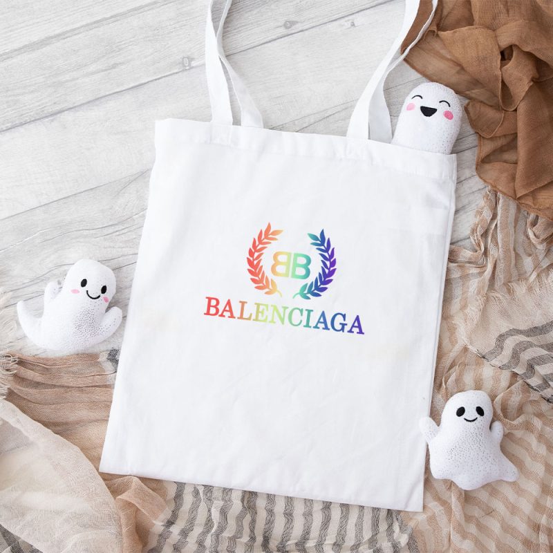 Balenciaga Laurel Rainbow Logo Luxury Cotton Canvas Tote Bag TTB1003