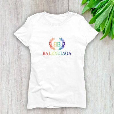 Balenciaga Laurel Rainbow Logo Luxury Lady T-Shirt Luxury Tee For Women LDS1003