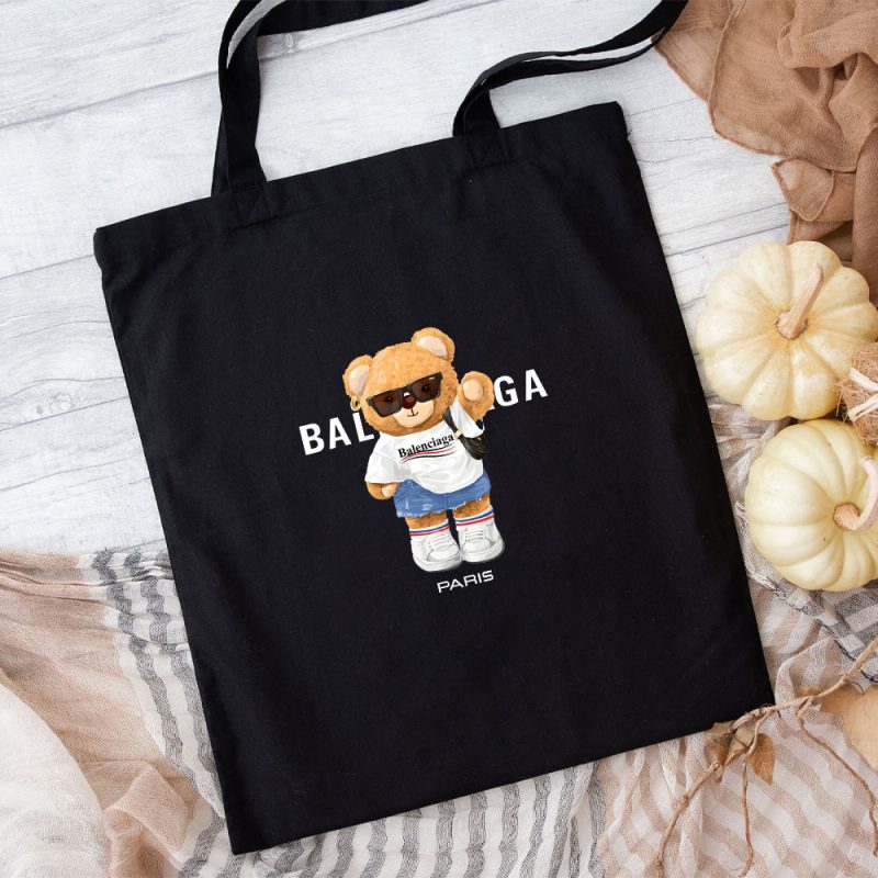 Balenciaga Paris Teddy Bear Logo Cotton Canvas Tote Bag TTB1035