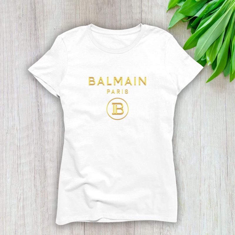 Balmain Paris Gold Logo Lady T-Shirt Luxury Tee For Women LDS1056