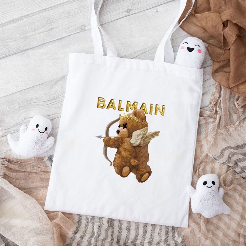 Balmain Teddy Bear Gold Luxury Cotton Canvas Tote Bag TTB1065