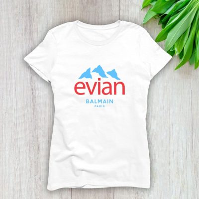 Balmain X Evian Paris Logo Lady T-Shirt Luxury Tee For Women LDS1049