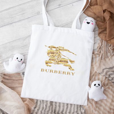 Burberry Logo Gold Luxury Cotton Canvas Tote Bag TTB1073