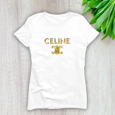 Celine Gold Logo Luxury Lady T-Shirt Luxury Tee For Women LDS1124