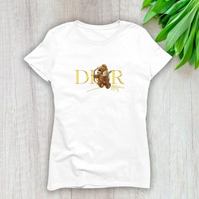 Dior Gold Logo Luxury Angel Teddy Bear Lady T-Shirt Luxury Tee For Women LDS1200