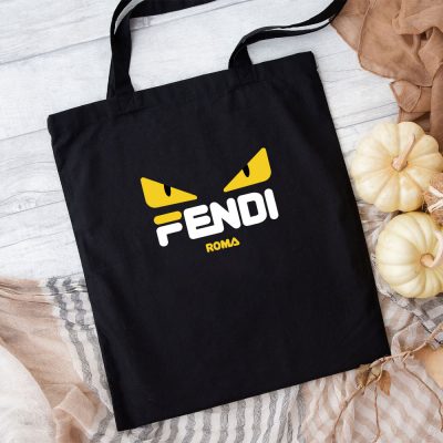 Fendi Fila Roma Diabolic Eyes Logo Cotton Canvas Tote Bag TTB1242