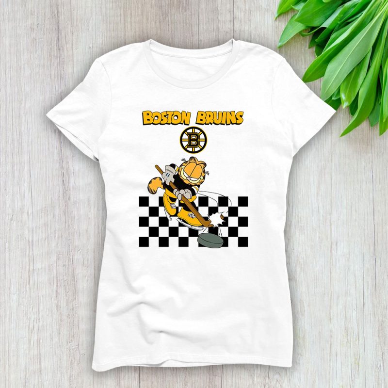 Garfield X Boston Bruins Team X NHL X Hockey Fan Lady T-Shirt Women Tee For Fans TLT2798