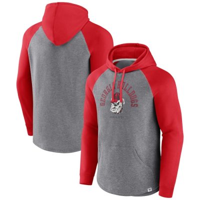 Georgia Bulldogs Wrap Up Raglan Pullover Hoodie - Red/Heather Gray