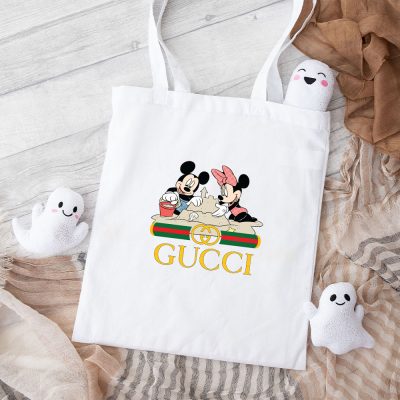 Gucci Mickey And Minnie Mouse On The Beach Cotton Canvas Tote Bag TTB1466