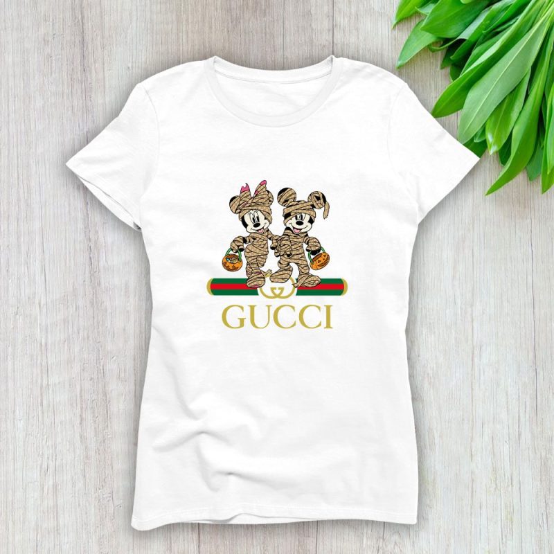 Gucci Mickey Mouse And Minnie Mouse Couple Halloween Lady T-Shirt Luxury Tee For Women LDS1323