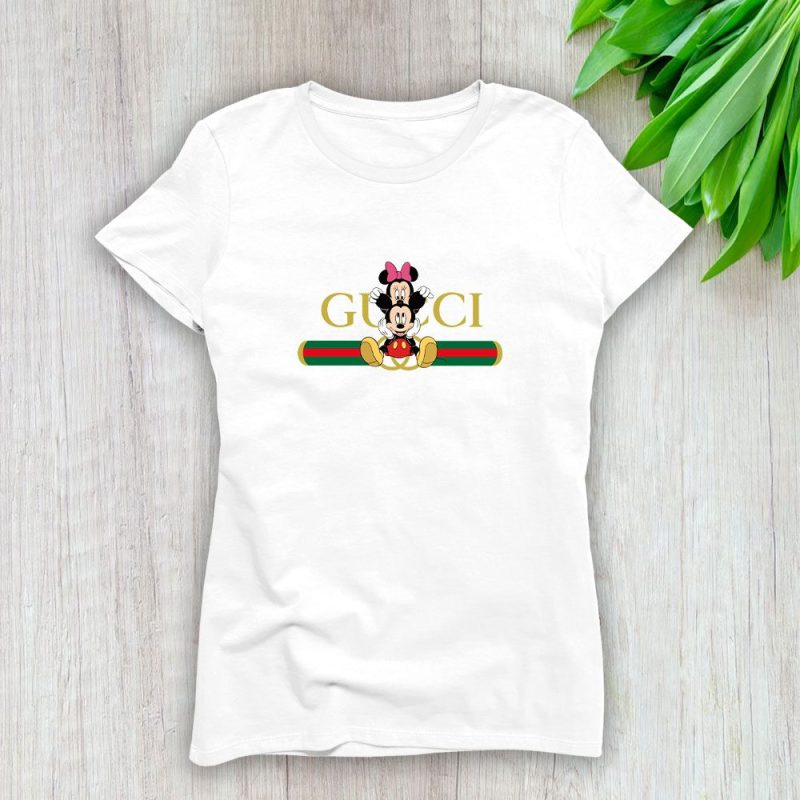 Gucci Mickey Mouse And Minnie Mouse Couple Lady T-Shirt Luxury Tee For Women LDS1467