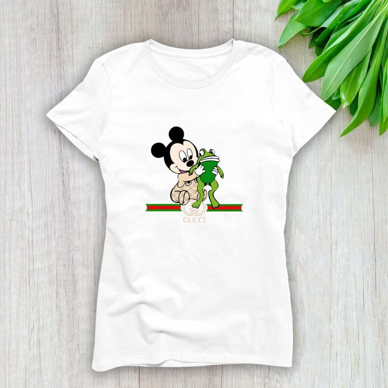 Gucci Mickey Mouse Kid And Frog Lady T-Shirt Luxury Tee For Women LDS1471