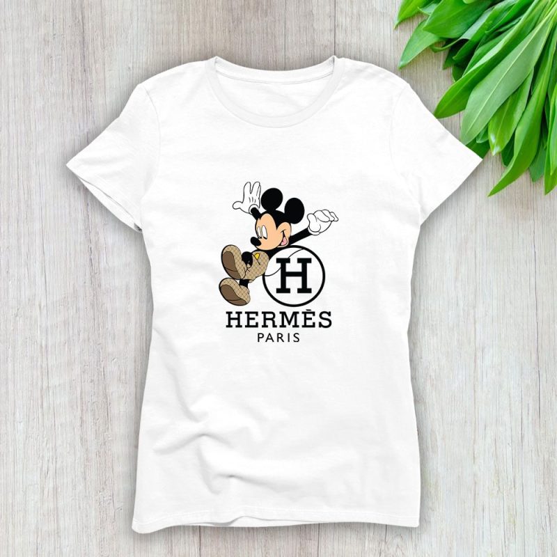 Hermes Paris Mickey Mouse Lady T-Shirt Luxury Tee For Women LDS1523