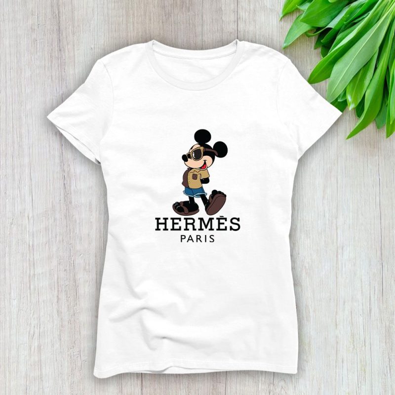 Hermes Paris Mickey Mouse Lady T-Shirt Luxury Tee For Women LDS1525