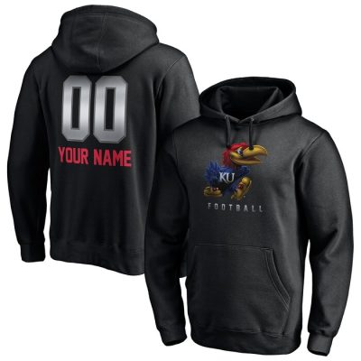 Kansas Jayhawks Personalized Any Name & Number Midnight Mascot Pullover Hoodie - Black