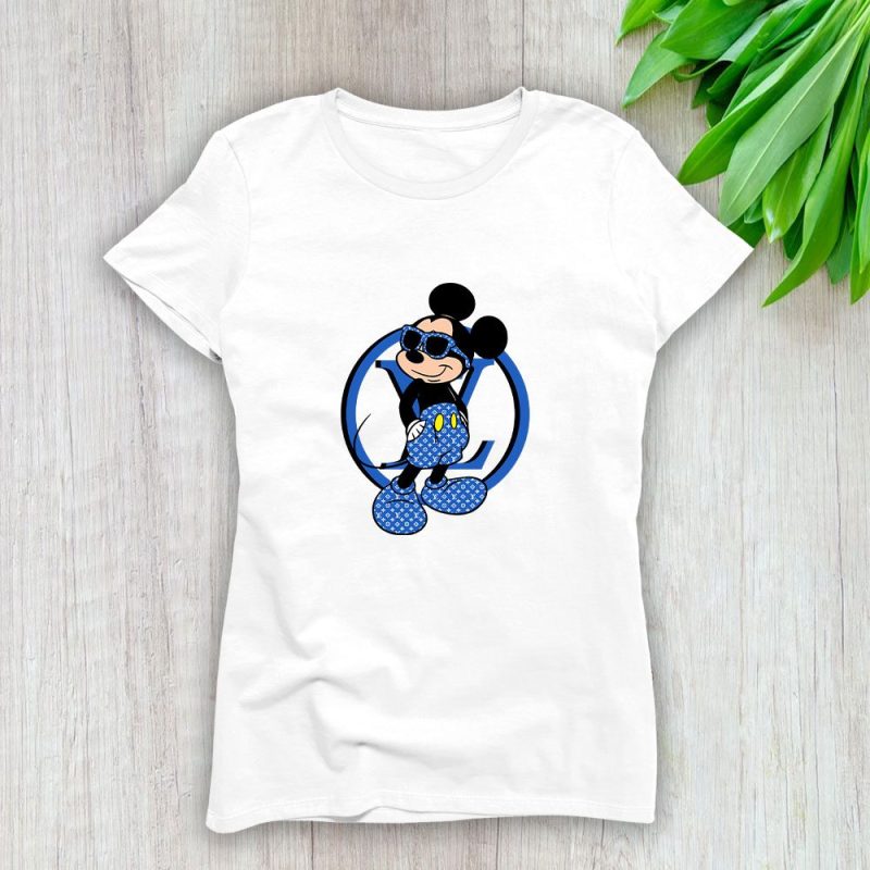 Louis Vuitton Blue Monogram Canvas Pattern Mickey Mouse Lady T-Shirt Luxury Tee For Women LDS1711