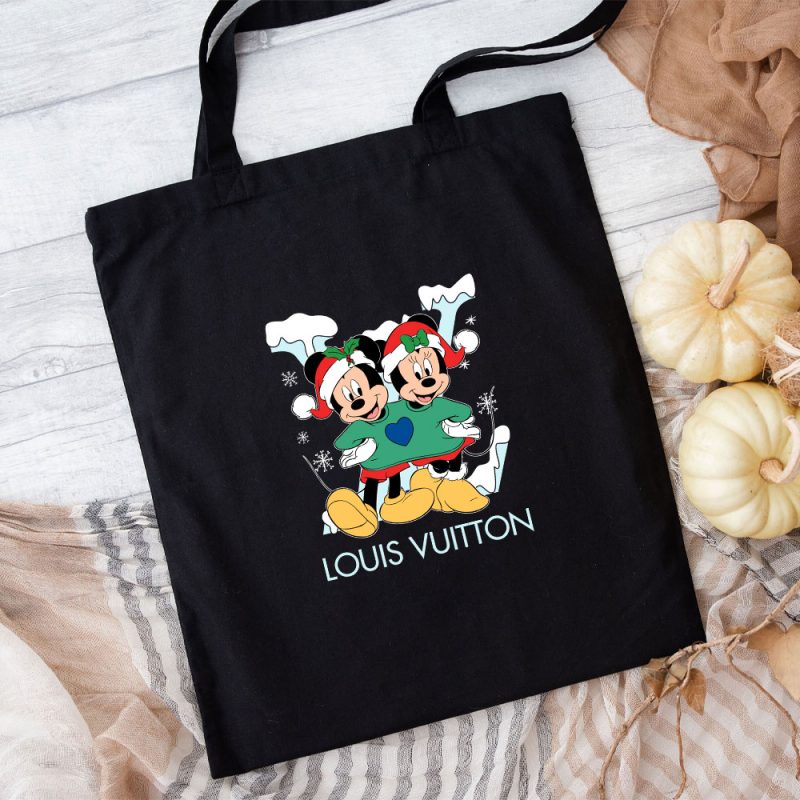 Louis Vuitton Logo Luxury Chrismate Mickey Mouse Minnie Mouse Cotton Canvas Tote Bag TTB1730