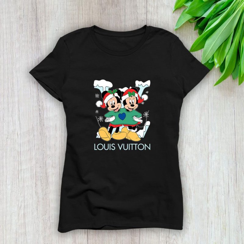 Louis Vuitton Logo Luxury Chrismate Mickey Mouse Minnie Mouse Lady T-Shirt Luxury Tee For Women LDS1732