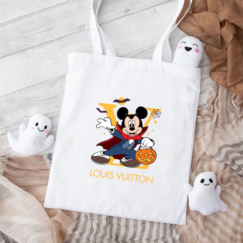 Louis Vuitton Logo Luxury Halloween Pumpkin Dracula Mickey Mouse Cotton Canvas Tote Bag TTB1725