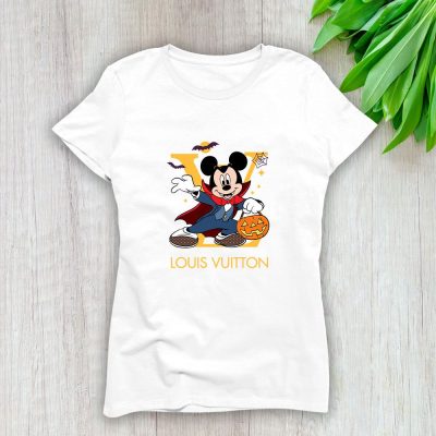 Louis Vuitton Logo Luxury Halloween Pumpkin Dracula Mickey Mouse Lady T-Shirt Luxury Tee For Women LDS1727