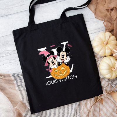 Louis Vuitton Logo Luxury Halloween Pumpkin Minnie Mouse Mickey Mouse Cotton Canvas Tote Bag TTB1724