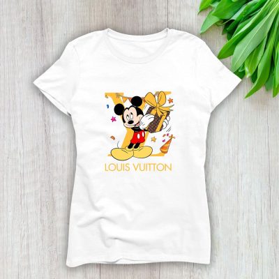 Louis Vuitton Logo Luxury Mickey Mouse Birth Day Lady T-Shirt Luxury Tee For Women LDS1550