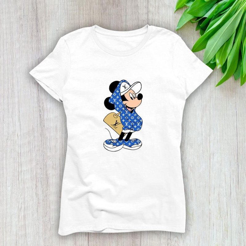 Louis Vuitton Logo Luxury Mickey Mouse Hoodies With Bag Lady T-Shirt Luxury Tee For Women LDS1672