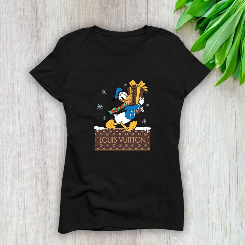 Louis Vuitton Logo Luxury Monogram Canvas Pattern Chrismate Donald Duck Lady T-Shirt Luxury Tee For Women LDS1741