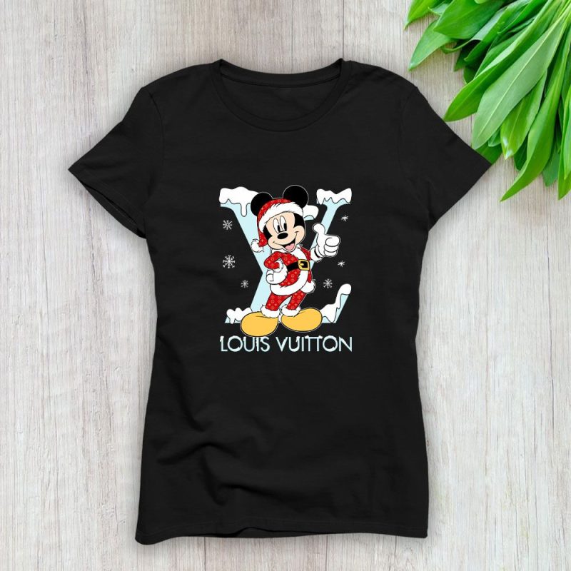 Louis Vuitton Logo Luxury Monogram Canvas Pattern Chrismate Mickey Mouse Lady T-Shirt Luxury Tee For Women LDS1740