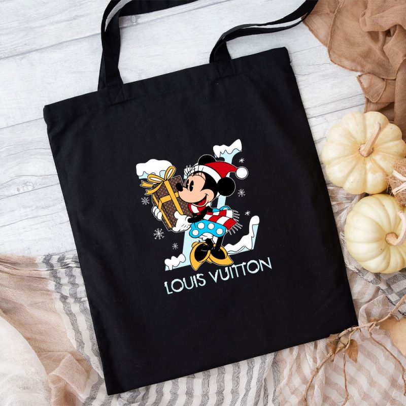 Louis Vuitton Logo Luxury Monogram Canvas Pattern Chrismate Minnie Mouse Cotton Canvas Tote Bag TTB1740