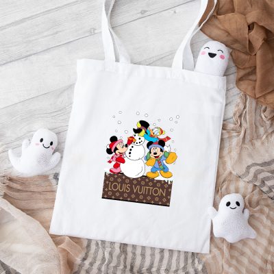 Louis Vuitton Logo Luxury Monogram Canvas Pattern Chrismate Minnie Mouse Mickey Mouse Donald Duck Cotton Canvas Tote Bag TTB1742