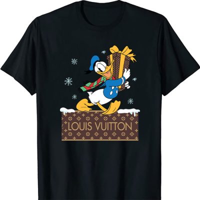 Louis Vuitton Logo Luxury Monogram Canvas Pattern Christmas Donald Duck Unisex T-Shirt NTB2679