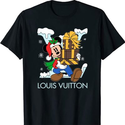 Louis Vuitton Logo Luxury Monogram Canvas Pattern Christmas Mickey Mouse Unisex T-Shirt NTB2663