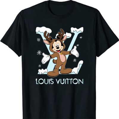 Louis Vuitton Logo Luxury Monogram Canvas Pattern Christmas Mickey Mouse Unisex T-Shirt NTB2664