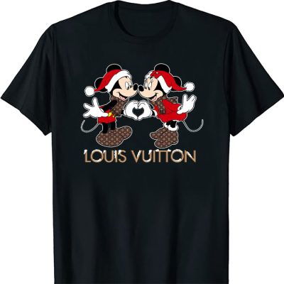 Louis Vuitton Logo Luxury Monogram Canvas Pattern Christmas Mickey Mouse Unisex T-Shirt NTB2665