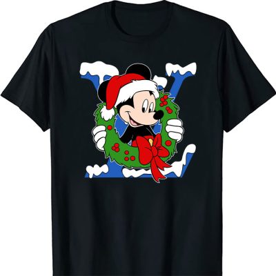 Louis Vuitton Logo Luxury Monogram Canvas Pattern Christmas Mickey Mouse Unisex T-Shirt NTB2666