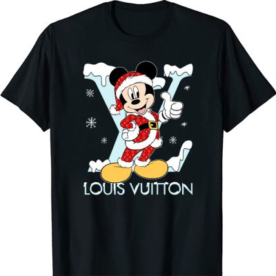 Louis Vuitton Logo Luxury Monogram Canvas Pattern Christmas Mickey Mouse Unisex T-Shirt NTB2667