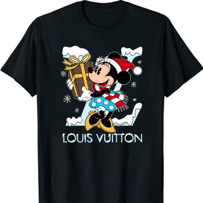 Louis Vuitton Logo Luxury Monogram Canvas Pattern Christmas Minnie Mouse Unisex T-Shirt NTB2680