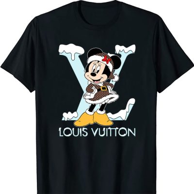 Louis Vuitton Logo Luxury Monogram Canvas Pattern Christmas Minnie Mouse Unisex T-Shirt NTB2681